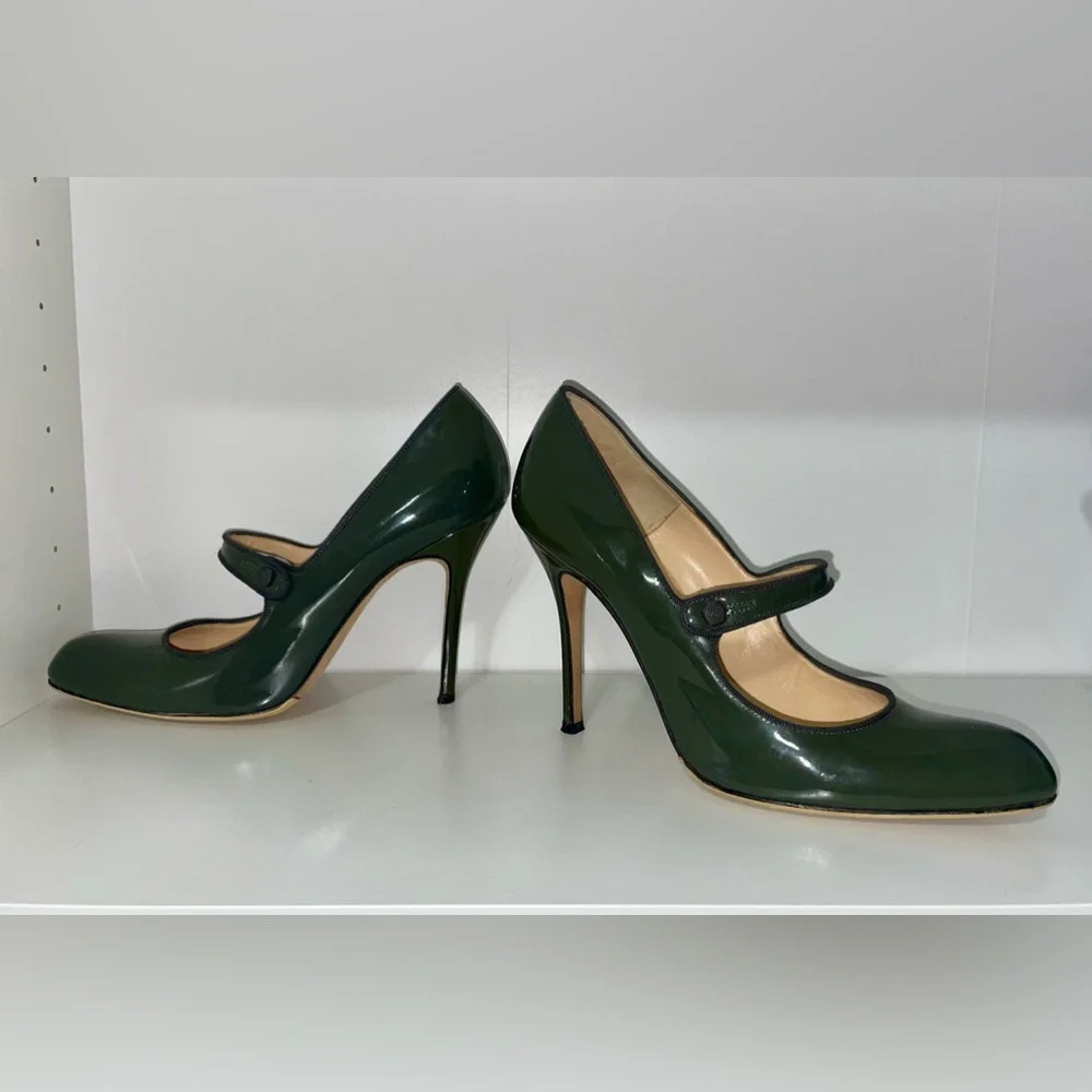 VGUC Manolo Blahnik Green Campy Mary Janes Size EU 40.5/9.5 - Picture 6 of 16